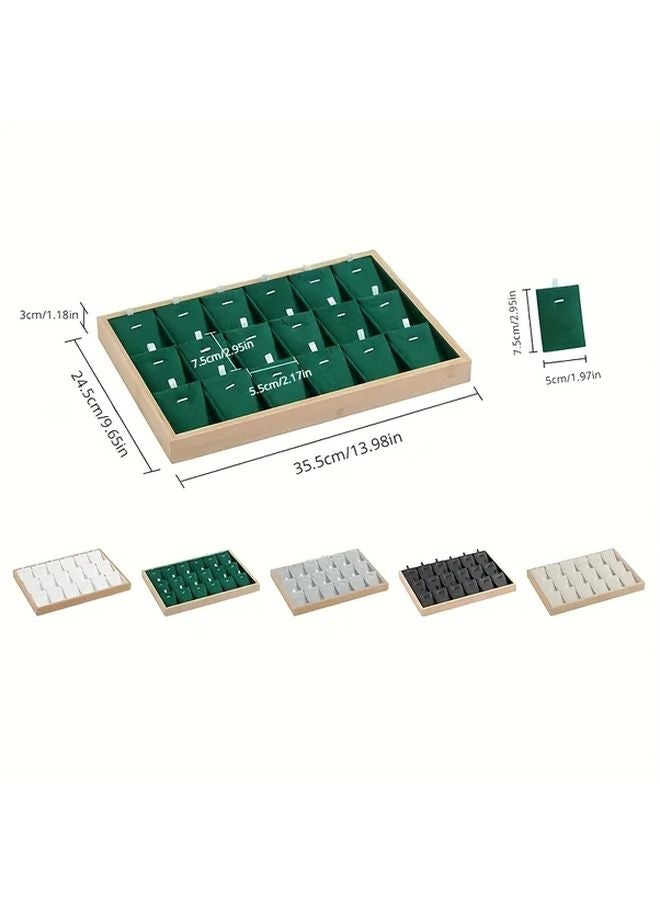 Black Wooden Jewelry Display Tray With 18 Compartments And Green Felt Lining - Image 2